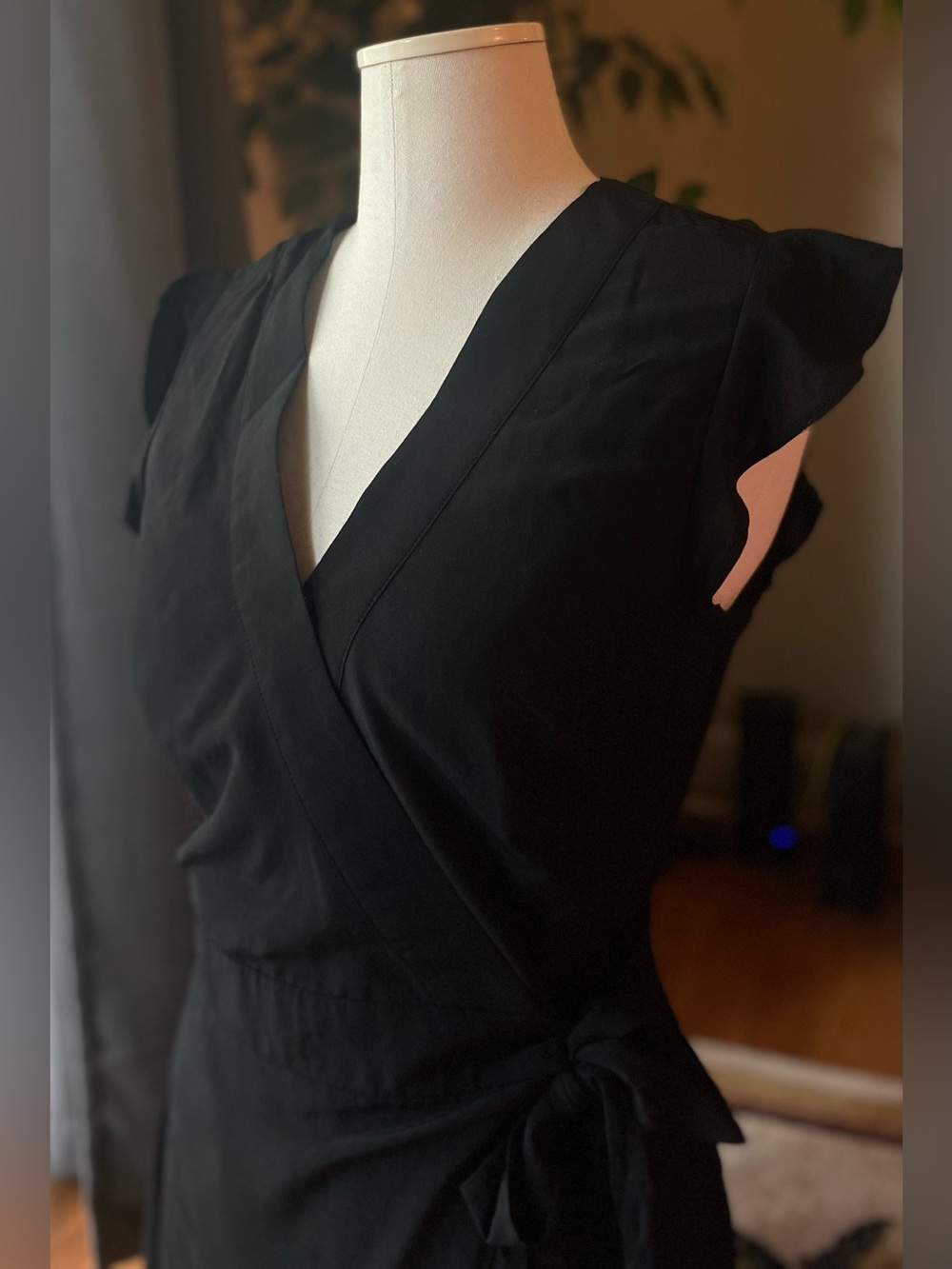 LOFT Black Wrap Midi Dress with Side Tie